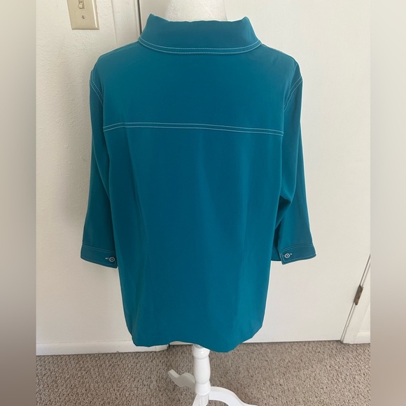 Susan Graver Style Womens Teal Button Front Long Sleeve Blouse Size 1X - Picture 3 of 5